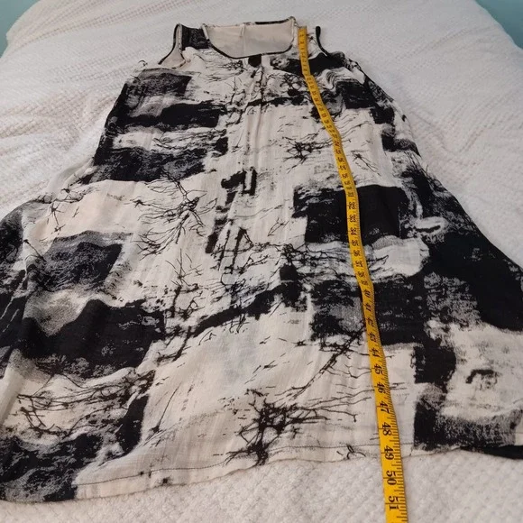 Abstract Black White Boxy Boho Lagenlook Artsy Lightweight‎ Lined Maxi Dress OS - Picture 11 of 13